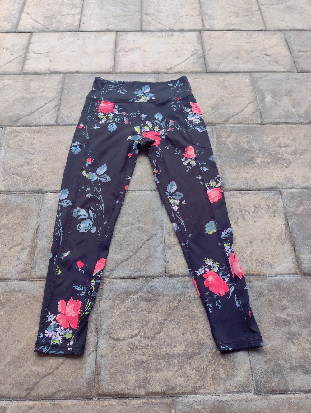 Victoria's Secret Black Leggings with Pink & Blue Floral Print